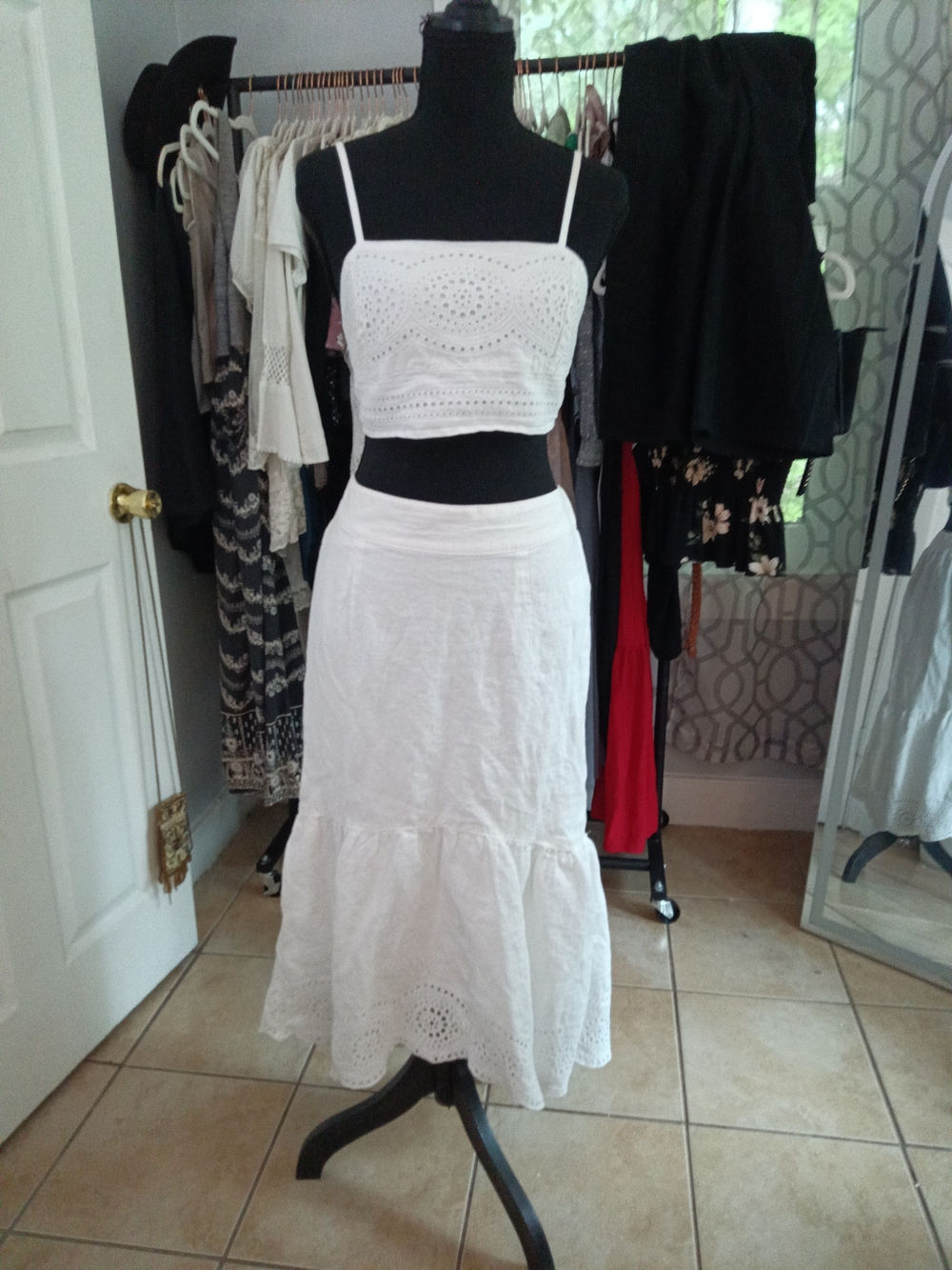 Joie White Eyelet Maxi Skirt with Flared Hem
